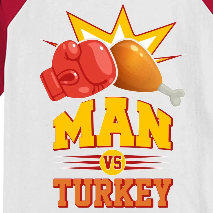 Thanksgiving Man Vs Turkey Fight Kids Colorblock Raglan Jersey