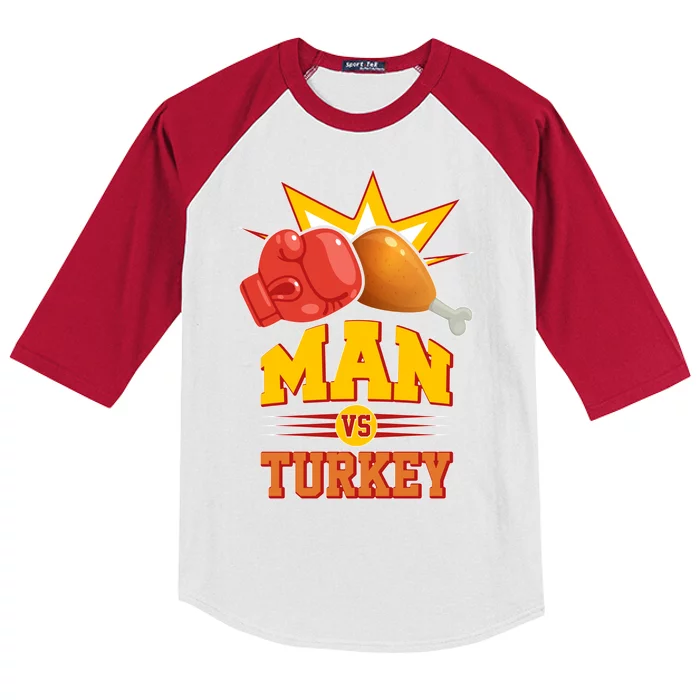 Thanksgiving Man Vs Turkey Fight Kids Colorblock Raglan Jersey