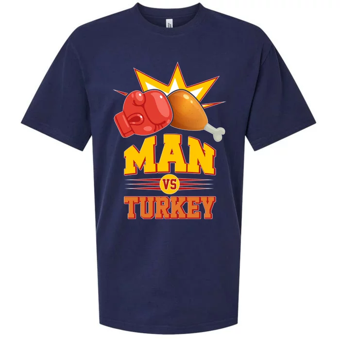 Thanksgiving Man Vs Turkey Fight Sueded Cloud Jersey T-Shirt