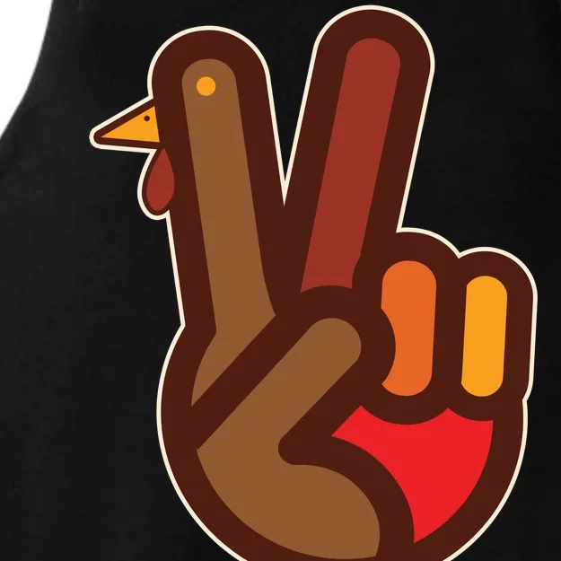 Thanksgiving Peace Sign Hand Turkey Ladies Tri-Blend Wicking Tank