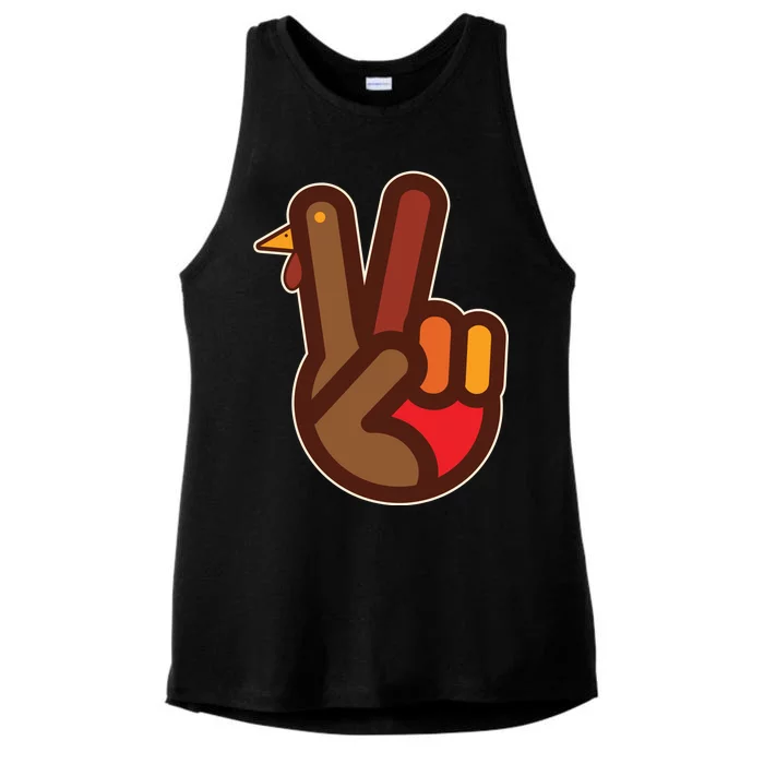 Thanksgiving Peace Sign Hand Turkey Ladies Tri-Blend Wicking Tank