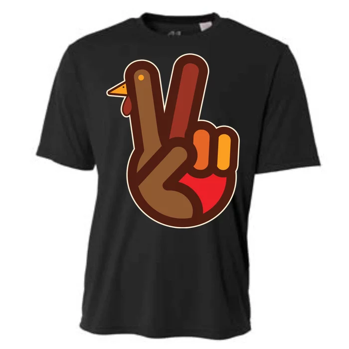 Thanksgiving Peace Sign Hand Turkey Cooling Performance Crew T-Shirt