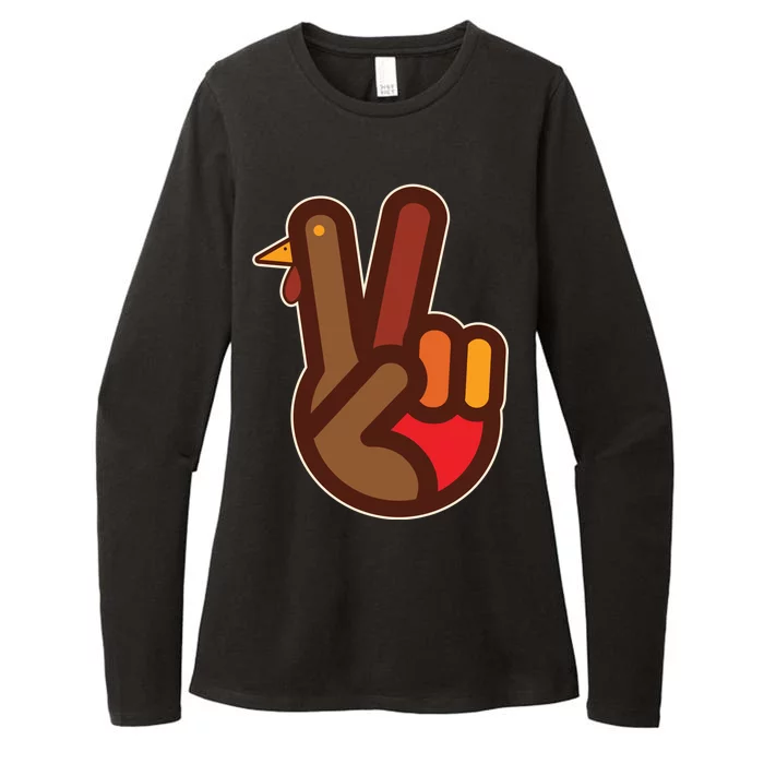 Thanksgiving Peace Sign Hand Turkey Womens CVC Long Sleeve Shirt