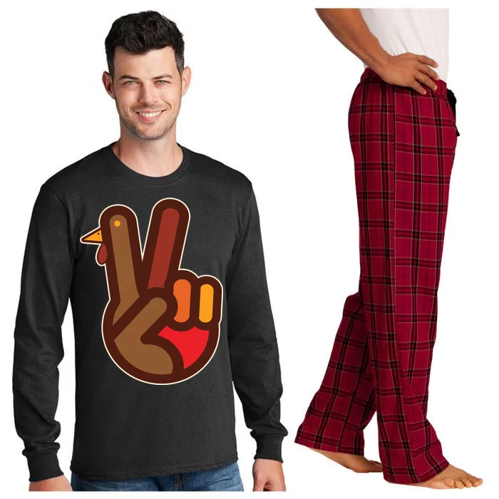 Thanksgiving Peace Sign Hand Turkey Long Sleeve Pajama Set