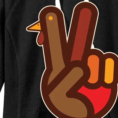 Thanksgiving Peace Sign Hand Turkey Women's Fleece Hoodie