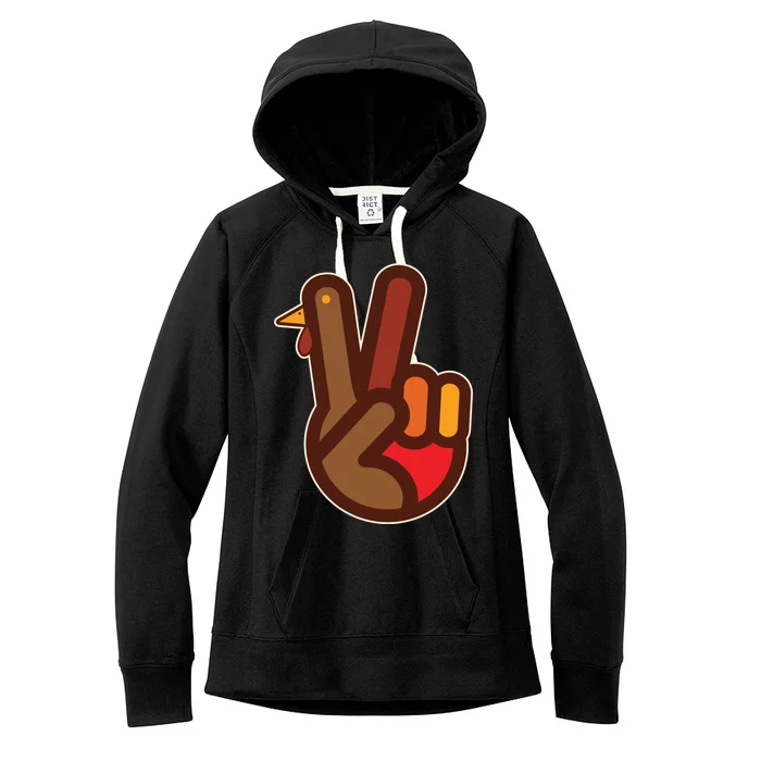 Thanksgiving Peace Sign Hand Turkey Women's Fleece Hoodie