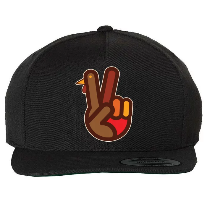 Thanksgiving Peace Sign Hand Turkey Wool Snapback Cap