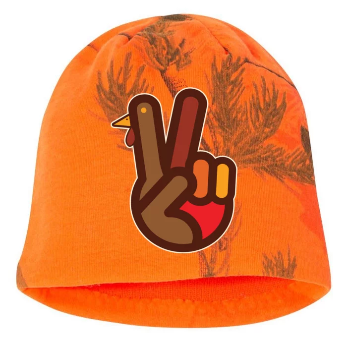 Thanksgiving Peace Sign Hand Turkey Kati - Camo Knit Beanie