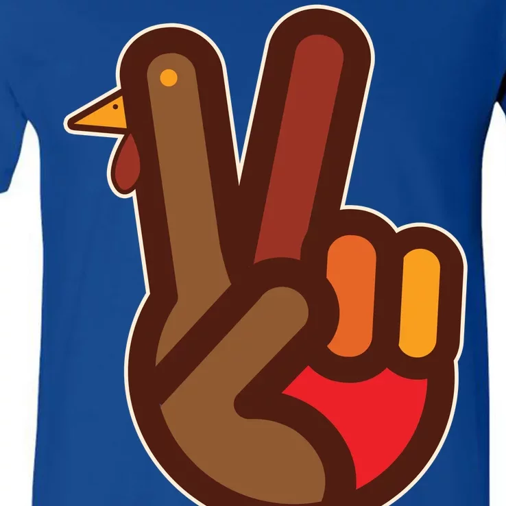 Thanksgiving Peace Sign Hand Turkey V-Neck T-Shirt