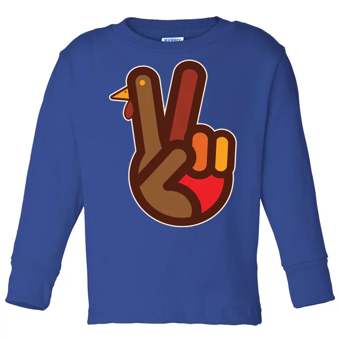 Thanksgiving Peace Sign Hand Turkey Toddler Long Sleeve Shirt