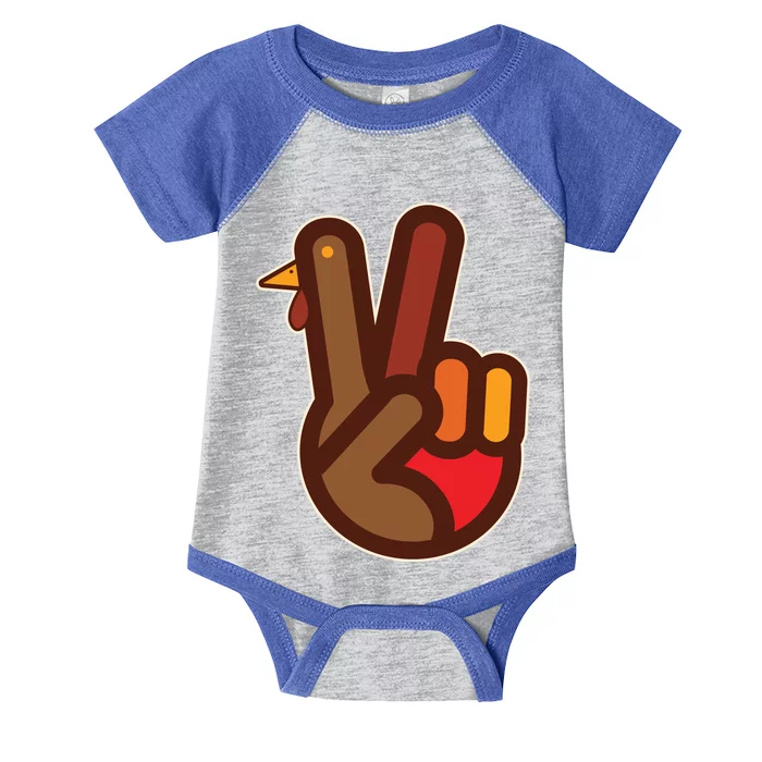 Thanksgiving Peace Sign Hand Turkey Infant Baby Jersey Bodysuit