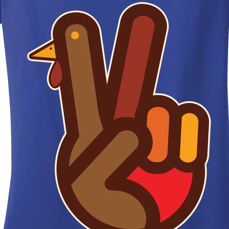 Thanksgiving Peace Sign Hand Turkey Women's V-Neck T-Shirt