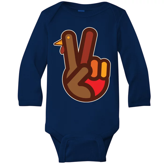 Thanksgiving Peace Sign Hand Turkey Baby Long Sleeve Bodysuit