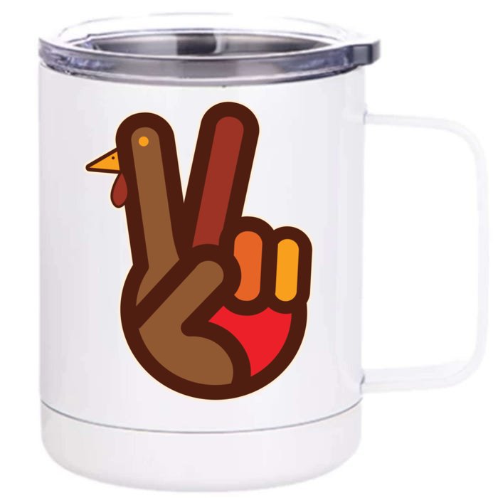 Thanksgiving Peace Sign Hand Turkey Front & Back 12oz Stainless Steel Tumbler Cup