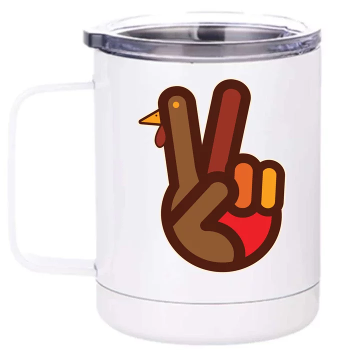 Thanksgiving Peace Sign Hand Turkey Front & Back 12oz Stainless Steel Tumbler Cup