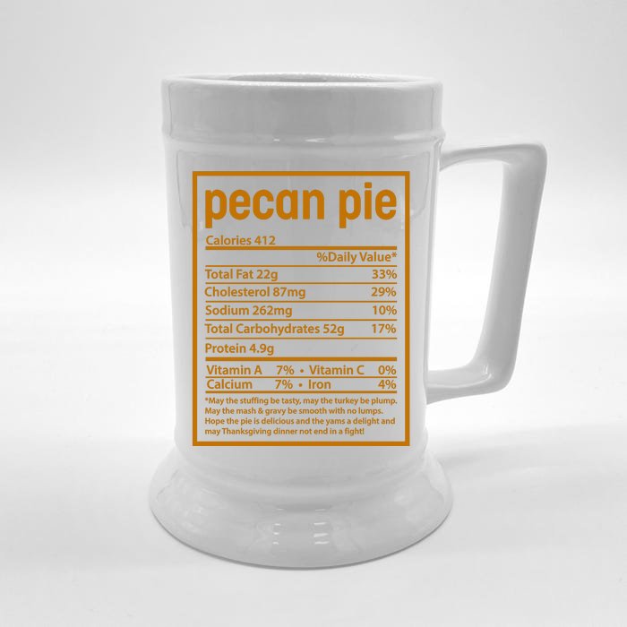 Thanksgiving Pecan Pie Nutrition Facts Front & Back Beer Stein