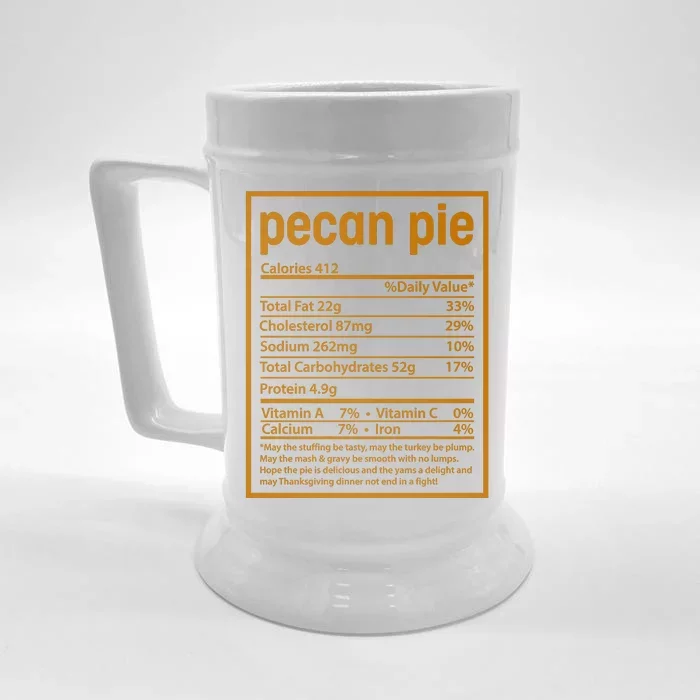 Thanksgiving Pecan Pie Nutrition Facts Front & Back Beer Stein