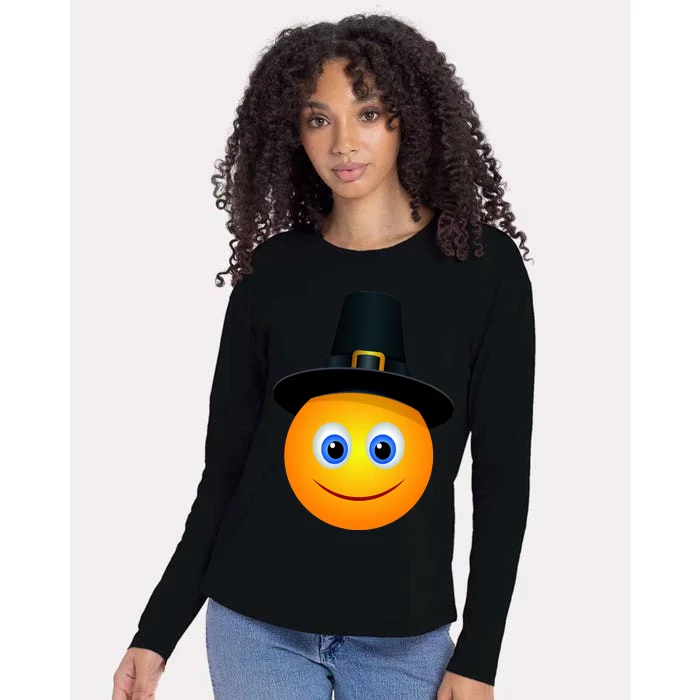 Thanksgiving Pilgrim Emoji Smiley Womens Cotton Relaxed Long Sleeve T-Shirt