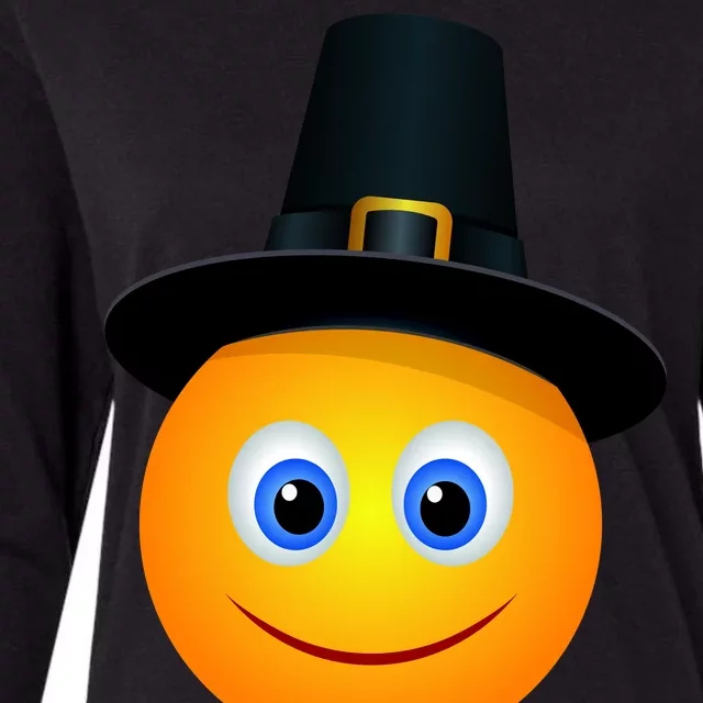 Thanksgiving Pilgrim Emoji Smiley Womens Cotton Relaxed Long Sleeve T-Shirt