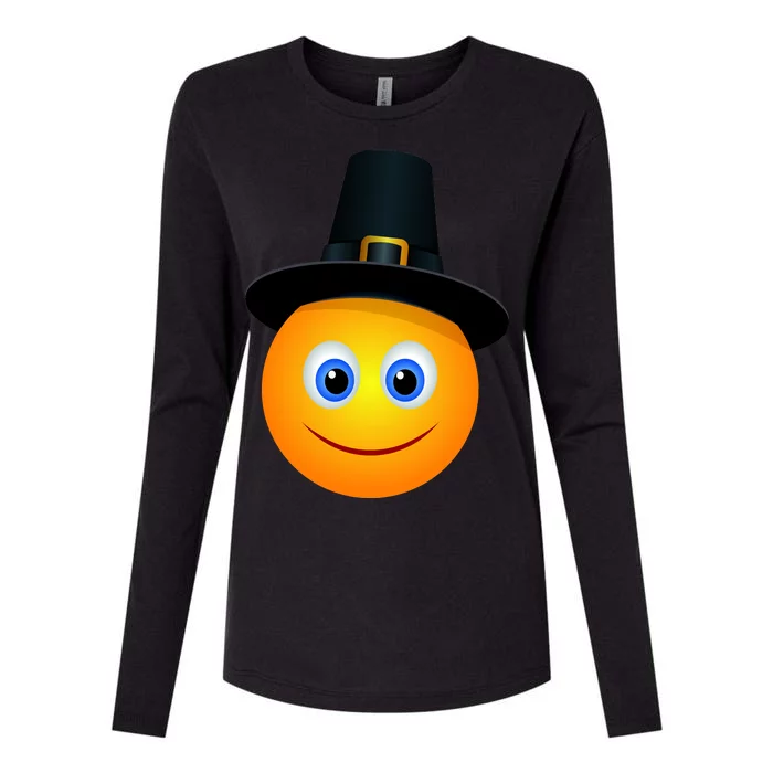 Thanksgiving Pilgrim Emoji Smiley Womens Cotton Relaxed Long Sleeve T-Shirt