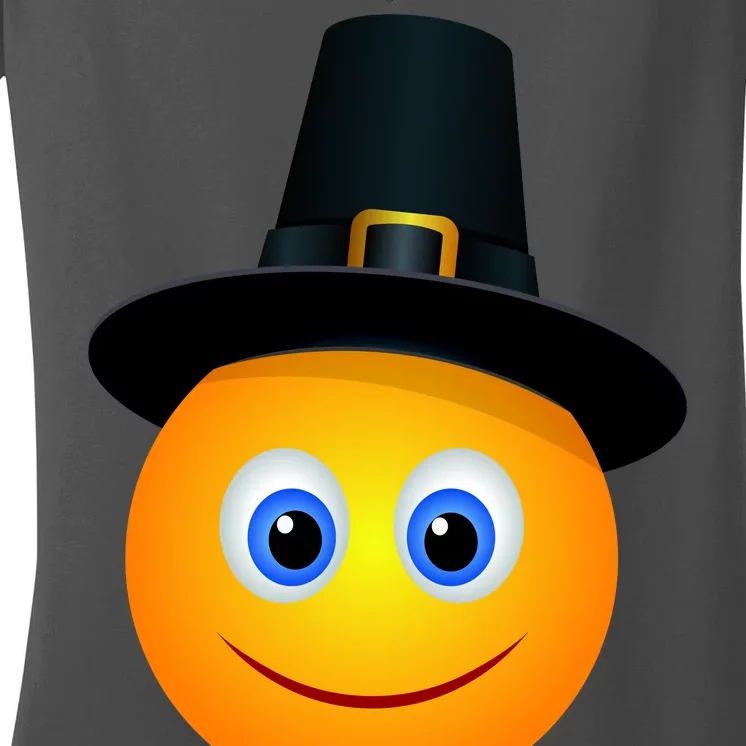 Thanksgiving Pilgrim Emoji Smiley Women's V-Neck T-Shirt