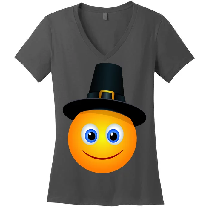 Thanksgiving Pilgrim Emoji Smiley Women's V-Neck T-Shirt