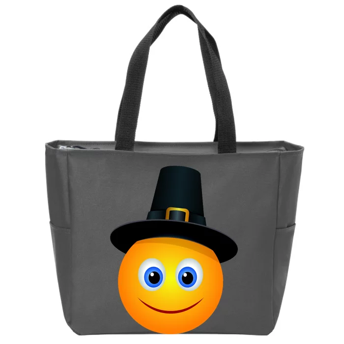 Thanksgiving Pilgrim Emoji Smiley Zip Tote Bag