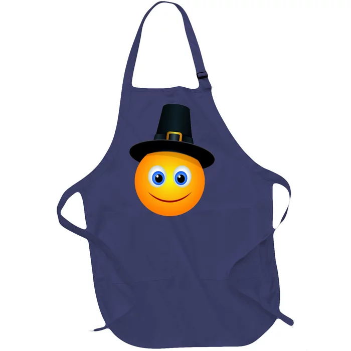 Thanksgiving Pilgrim Emoji Smiley Full-Length Apron With Pocket