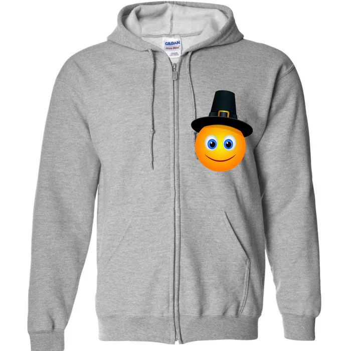 Thanksgiving Pilgrim Emoji Smiley Full Zip Hoodie