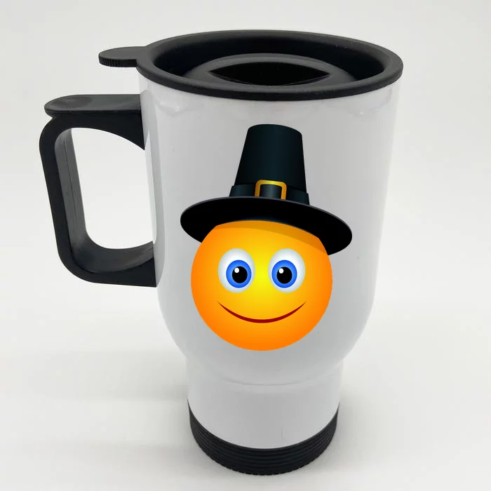 Thanksgiving Pilgrim Emoji Smiley Front & Back Stainless Steel Travel Mug