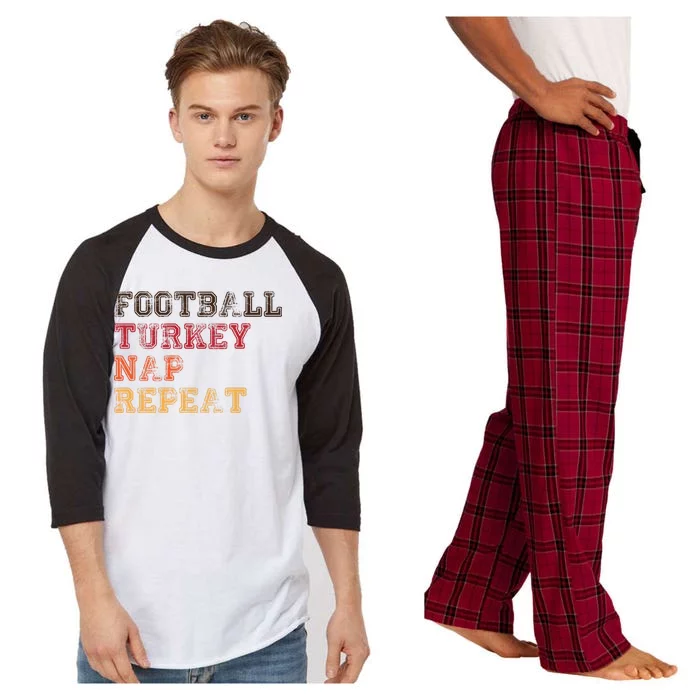 Thanksgiving Schedule Football Turkey Nap Repeat Raglan Sleeve Pajama Set