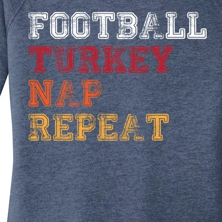 Thanksgiving Schedule Football Turkey Nap Repeat Women's Perfect Tri Tunic Long Sleeve Shirt