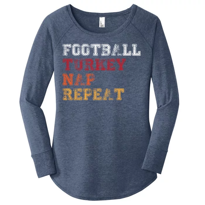 Thanksgiving Schedule Football Turkey Nap Repeat Women's Perfect Tri Tunic Long Sleeve Shirt