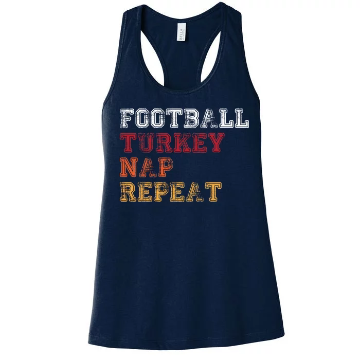 Thanksgiving Schedule Football Turkey Nap Repeat Women's Racerback Tank