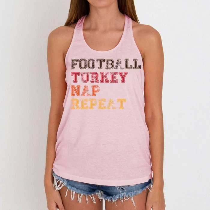 Thanksgiving Schedule Football Turkey Nap Repeat Women's Knotted Racerback Tank