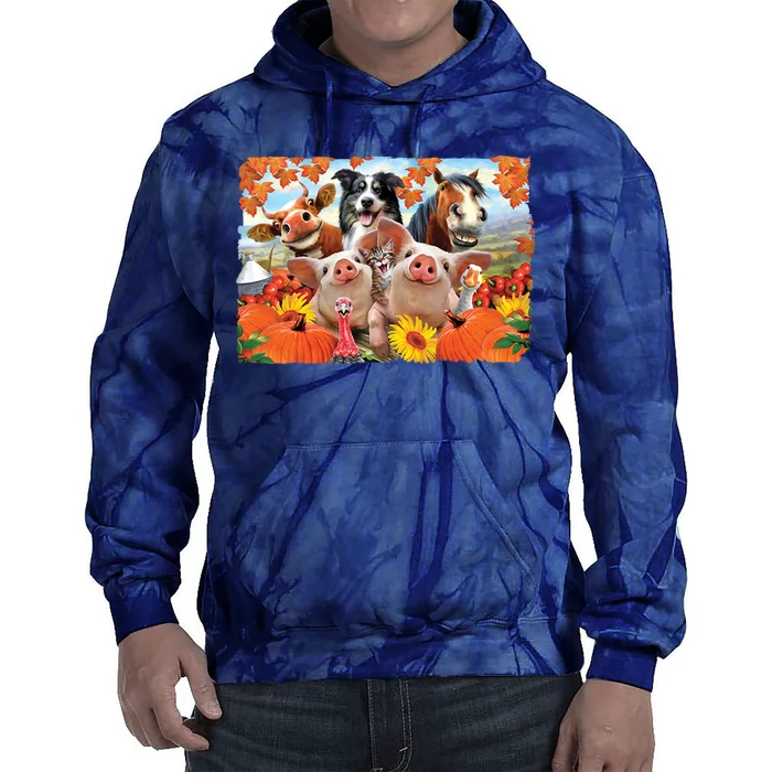 Thanksgiving Selfie Animals Tie Dye Hoodie