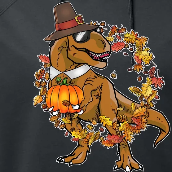 Thanksgiving T-Rex Pilgrim Performance Fleece Hoodie