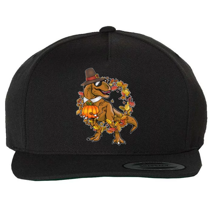 Thanksgiving T-Rex Pilgrim Wool Snapback Cap