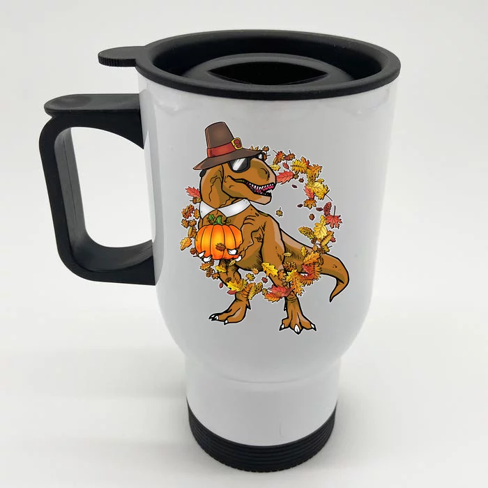 Thanksgiving T-Rex Pilgrim Front & Back Stainless Steel Travel Mug