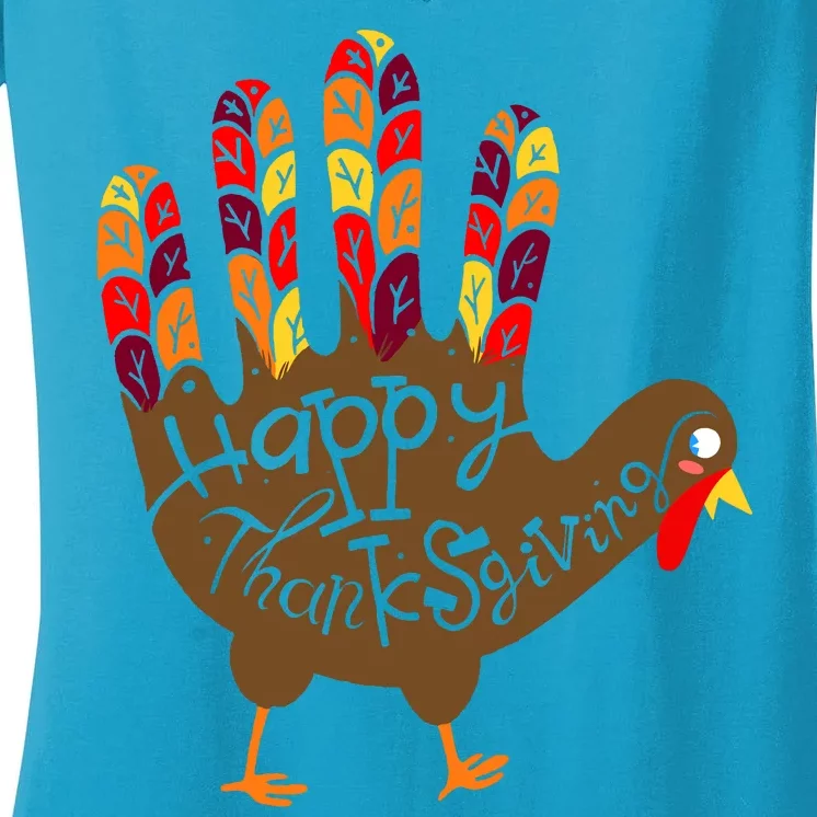 Thanksgiving Turkey Hand Women's V-Neck T-Shirt