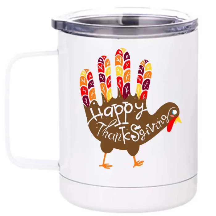 Thanksgiving Turkey Hand Front & Back 12oz Stainless Steel Tumbler Cup