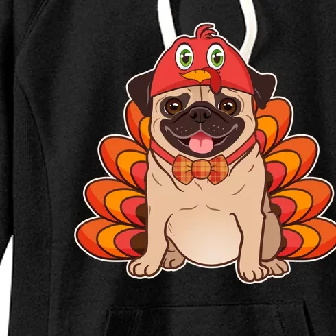 Thanksgiving Turkey Pug Women's Fleece Hoodie