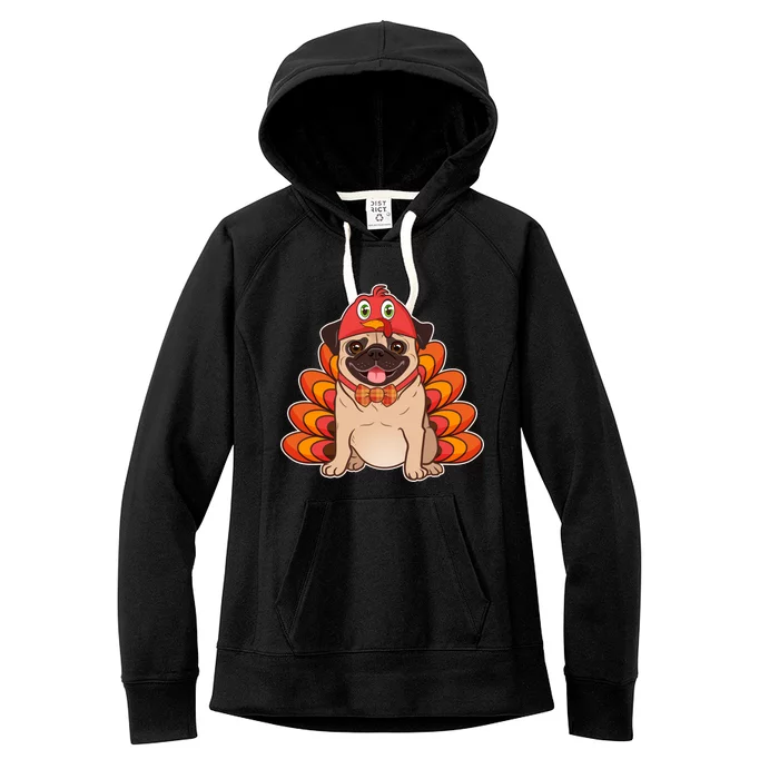 Thanksgiving Turkey Pug Women's Fleece Hoodie