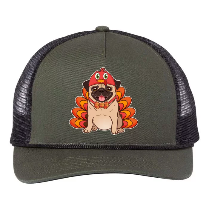 Thanksgiving Turkey Pug Retro Rope Trucker Hat Cap