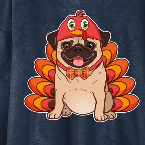 Thanksgiving Turkey Pug Hooded Wearable Blanket