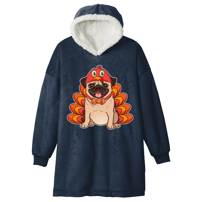 Thanksgiving Turkey Pug Hooded Wearable Blanket