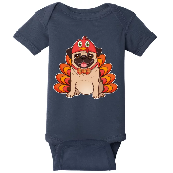 Thanksgiving Turkey Pug Baby Bodysuit