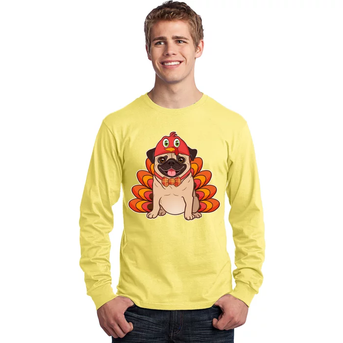 Thanksgiving Turkey Pug Long Sleeve Shirt