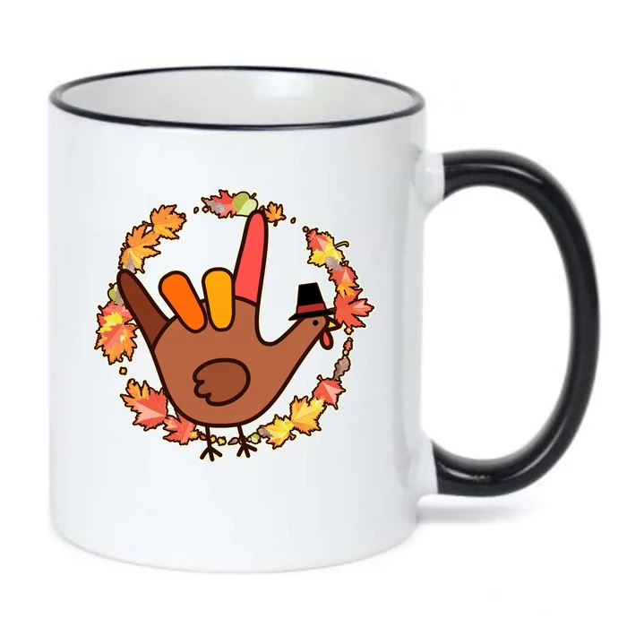 Thanksgiving Turkey Sign Language I Love You Black Color Changing Mug