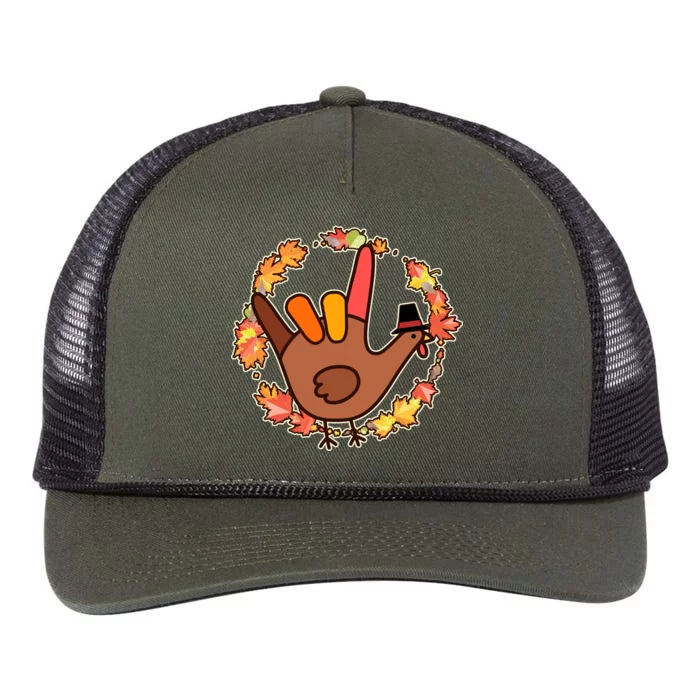 Thanksgiving Turkey Sign Language I Love You Retro Rope Trucker Hat Cap